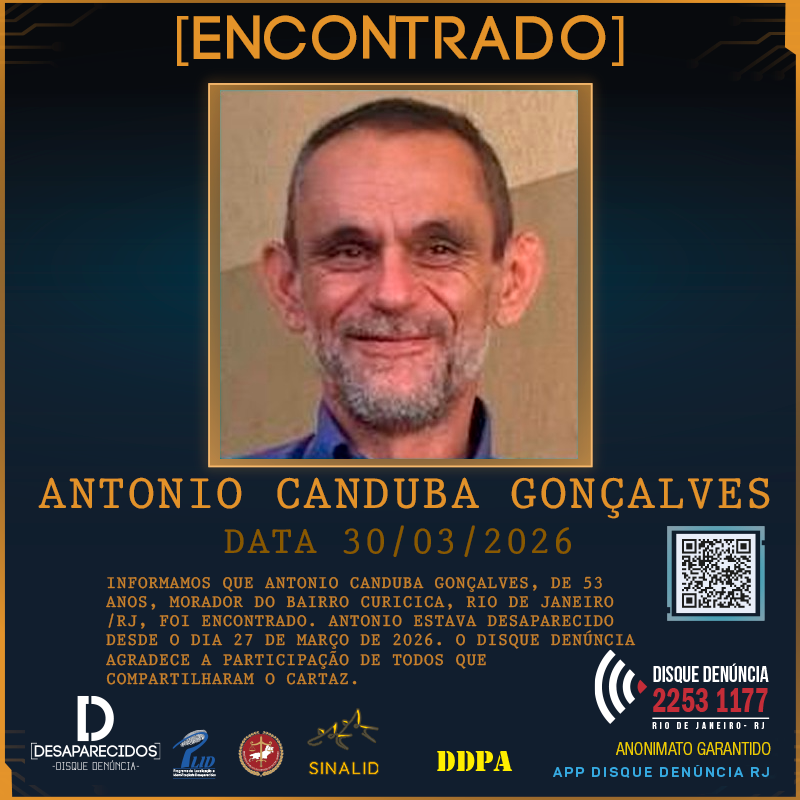 Homem desaparecido é localizado após divulgação de cartaz com apoio do Disque Denúncia